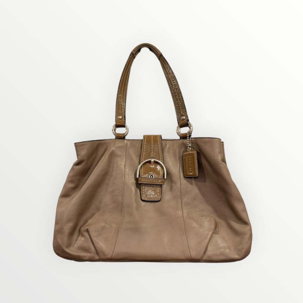 Coach Soho East West Leather Carryall Shoulder Bag Taupe/Bronze
